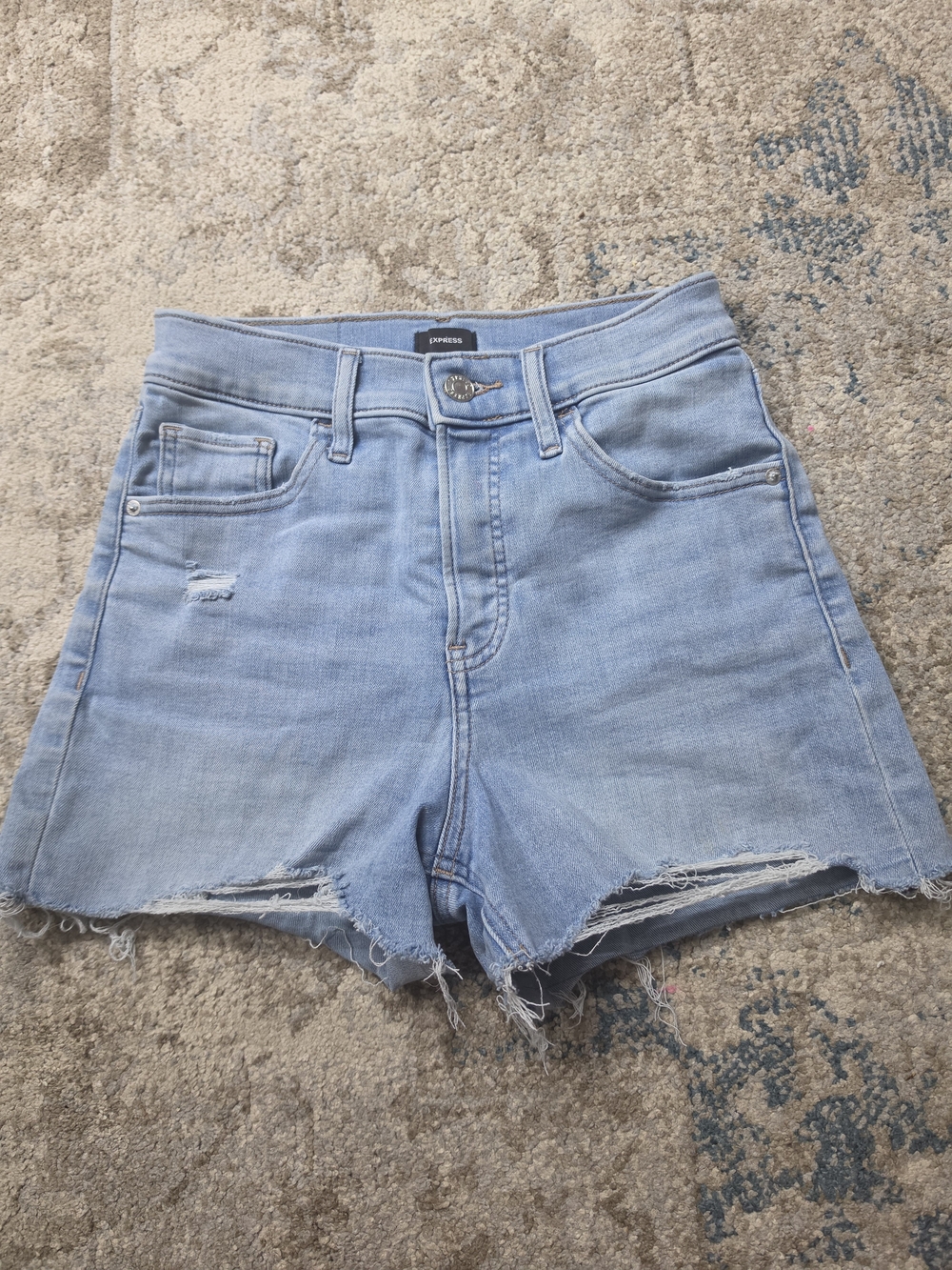 Express High-Rise Light Blue Denim Shorts